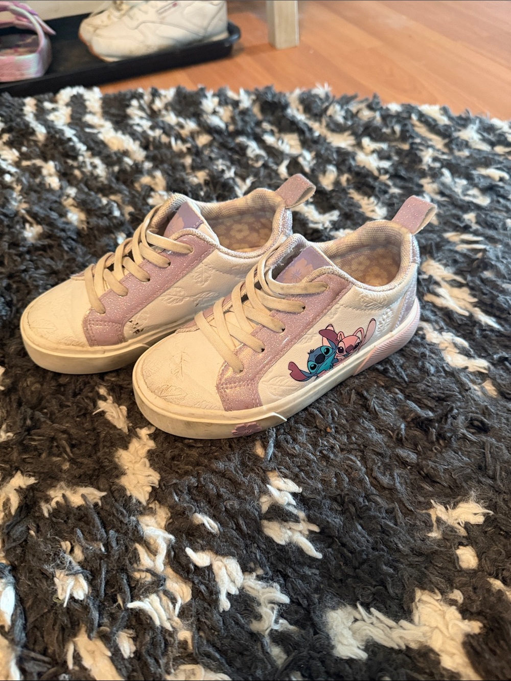 Disney Kids White and Lavender Stitch & Angel Low-Top Sneakers